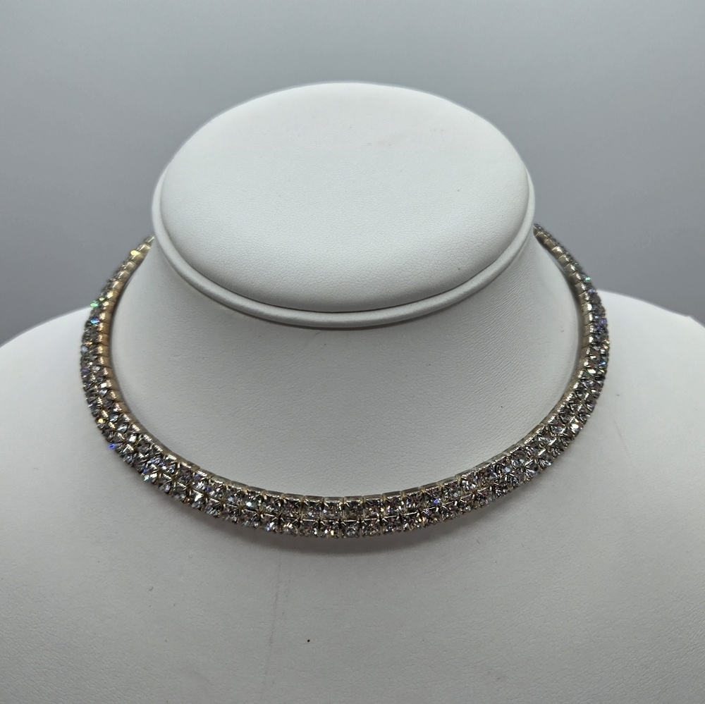 Charming Charlie Double Row Rhinestone Silver Choker - Picture 6 of 6